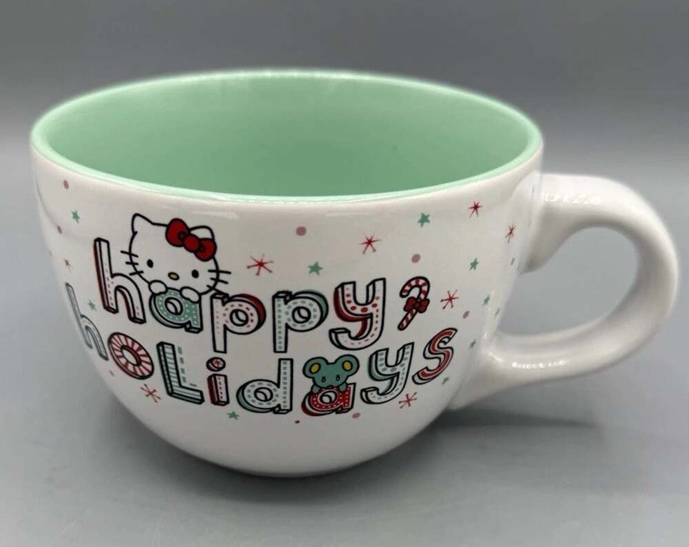 Hello Kitty Happy Holidays Oversized Mug Sanrio Christmas Mint Green Interior
